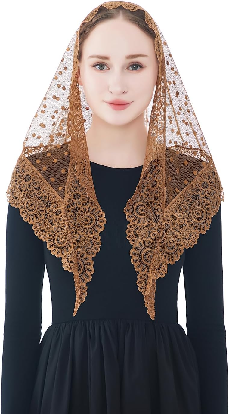 Wgior Triangle Vintage Inspired Lace Chapel Veils Catholic Mass Head Covering Scarf Mantilla Veils for Church - Image 2